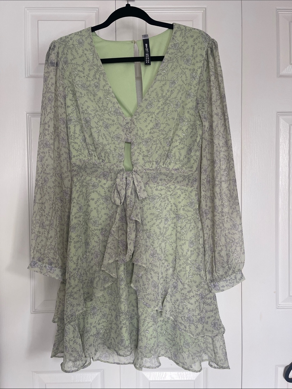 Design Lab Lord & Taylor Pale Green Floral Tie-Front Mini Dress